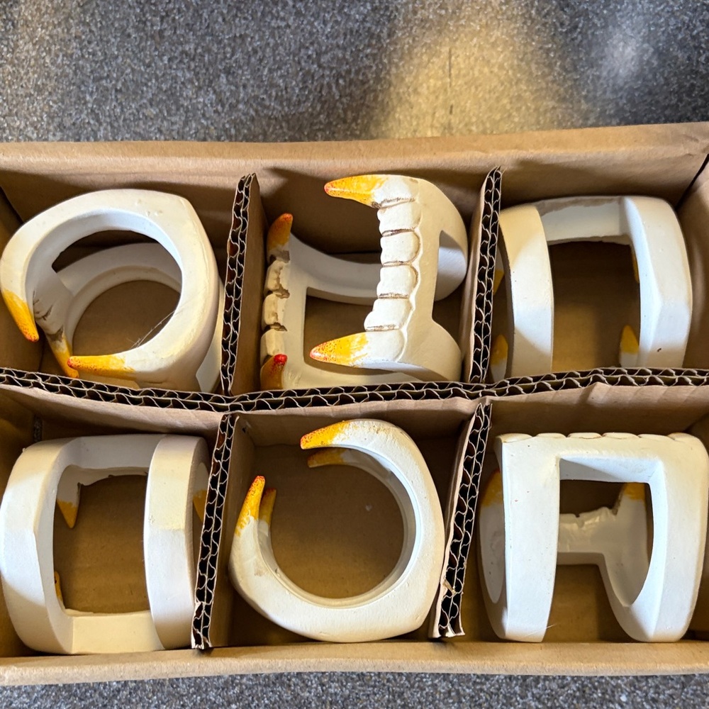 White and Yellow Fang Napkin Rings